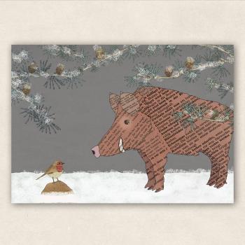 Postcard - Wild boar in the snow