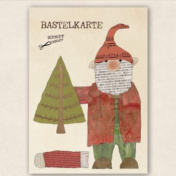 Preview: Bastelkarte Wichtel mit Tannenbaum - Kantensitzer