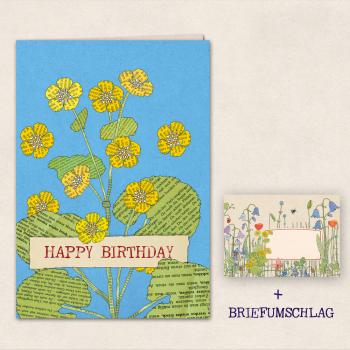 Doppelkarte : Happy Birthday Sumpfdotterblume