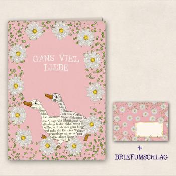 Doppelkarte : Gans viel Liebe mit Gänseblümchen