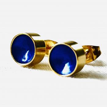 Gold Plated Stud Earrings – Shimmering Blue Inside
