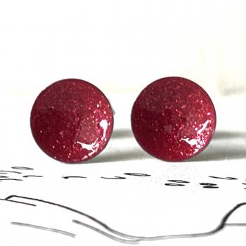 Metallic Stud Earrings - Glitter Red