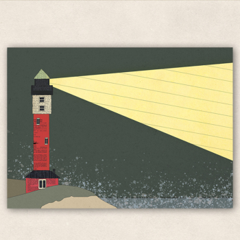 Postkarte Leuchtturm bei Nacht