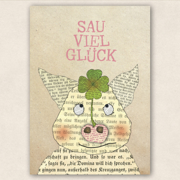 Postkarte Sau viel Glück