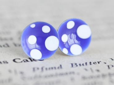 Lack Ohrstecker blau mit Punkten