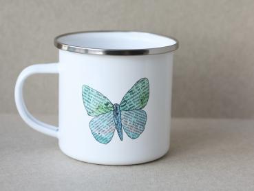 Emaille Tasse mit Hummel und Schmetterling