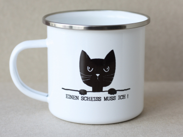 Emaille - Tasse böse Katze