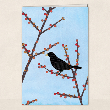 Doppelkarte : Amsel auf Ilexzweig (SALE)
