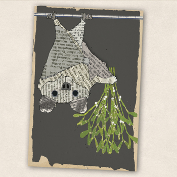 Postkarte Fledermaus und Mistelzweig
