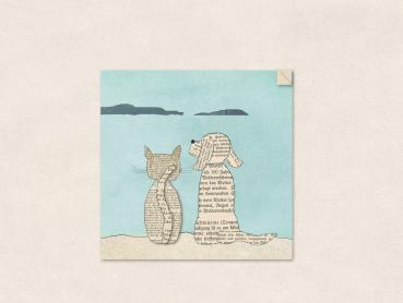 quadratischer Aufkleber : Hund und Katze