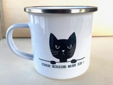 Emaille - Tasse böse Katze