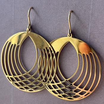 Preview: große vergoldete Edelstahl-Ohrhänger – Jugendstil Design