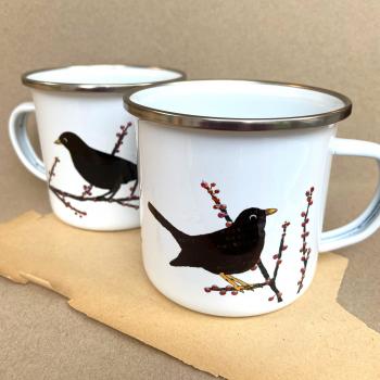 Emaille Tasse mit Amsel