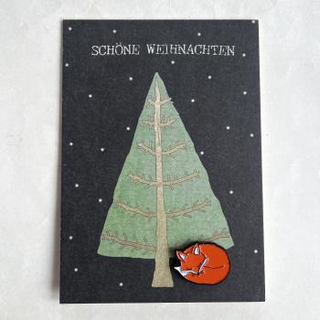 Fuchs - Ansteck-Pin auf Weihnachtskarte