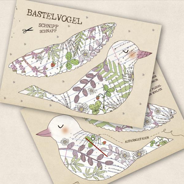 Bastelkarte Blütenvogel - Set mit Briefumschlag