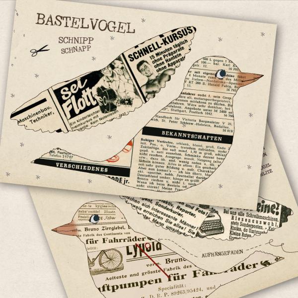 Bastelkarte Retrovogel - Set mit Briefumschlag