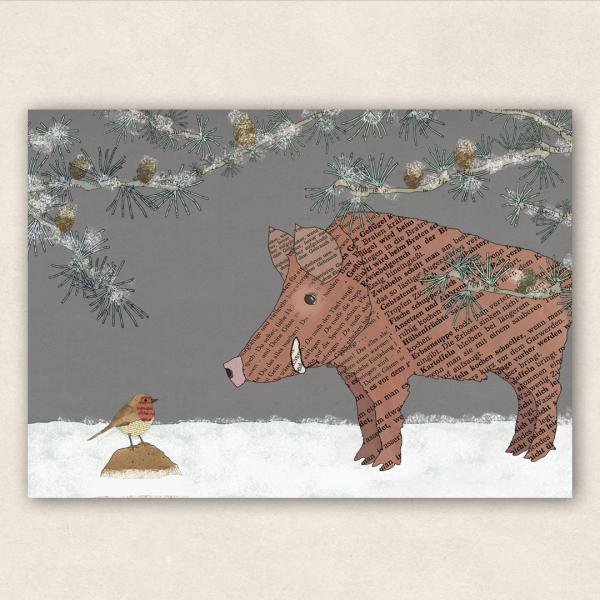 Postcard - Wild boar in the snow