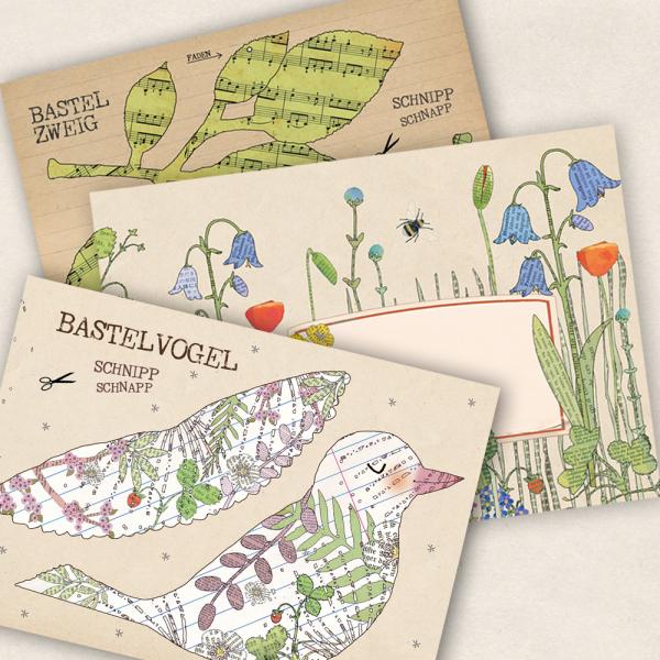 Bastelkarte Blütenvogel - Set mit Briefumschlag