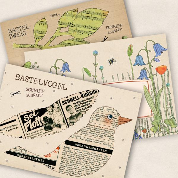 Bastelkarte Retrovogel - Set mit Briefumschlag