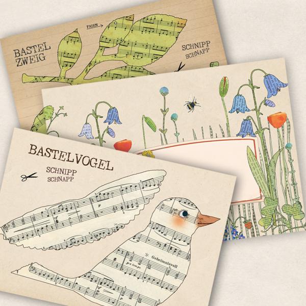 Bastelkarte Notenvogel - Set mit Briefumschlag