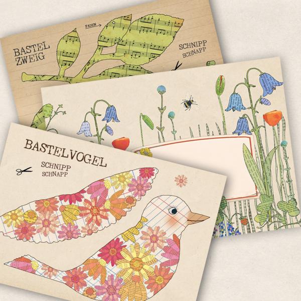 Bastelkarte Blumenvogel - Set mit Briefumschlag