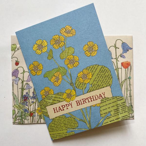 Doppelkarte : Happy Birthday Sumpfdotterblume