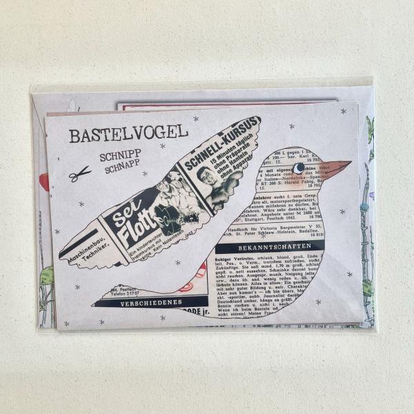 Bastelkarte Retrovogel - Set mit Briefumschlag