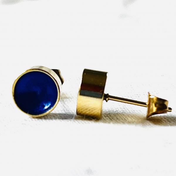 Gold Plated Stud Earrings – Shimmering Blue Inside
