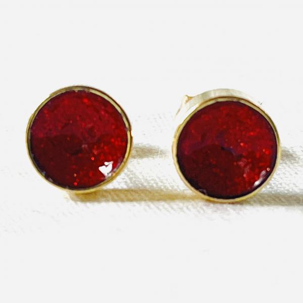 Gold Plated Stud Earrings – Shimmering Red Inside