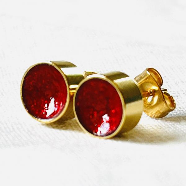 Gold Plated Stud Earrings – Shimmering Red Inside