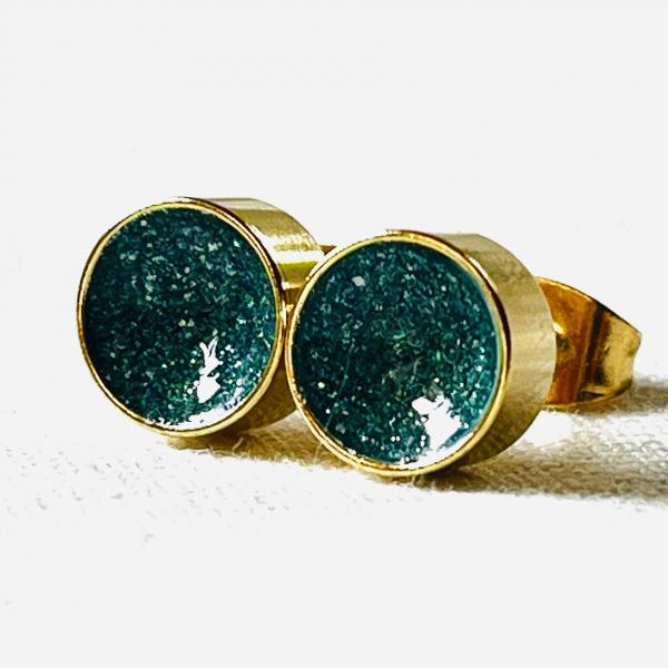 Gold Plated Stud Earrings – Shimmering turquoise inside