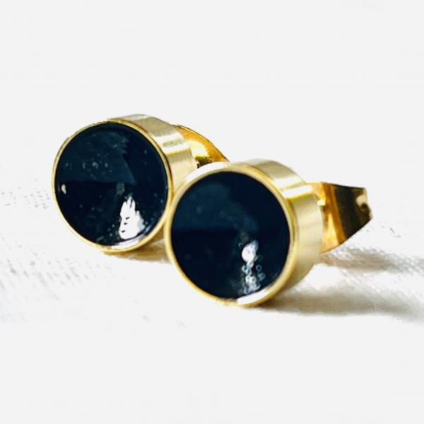 Gold Plated Stud Earrings – Shimmering black inside