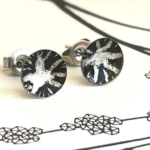 Sparkling stud earrings with star in silver black