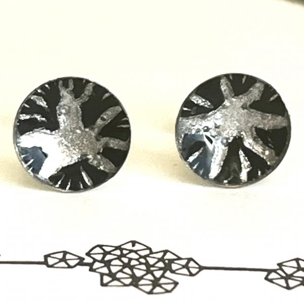 Sparkling stud earrings with star in silver black