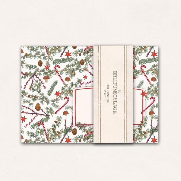 Set of 10 Envelopes with bright christmas pattern