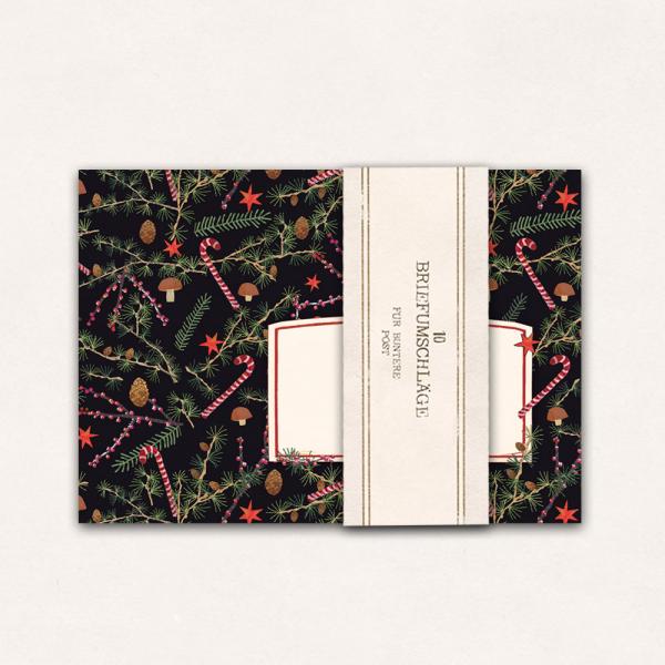 Set of 10 Envelopes with dark christmas pattern