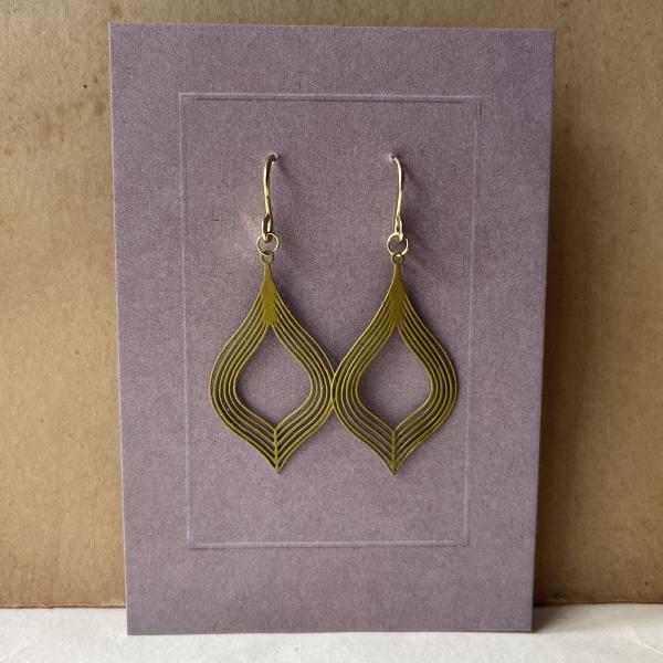 Etched Stainless Steel Earrings – green geometric Drop