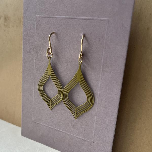 Etched Stainless Steel Earrings – green geometric Drop