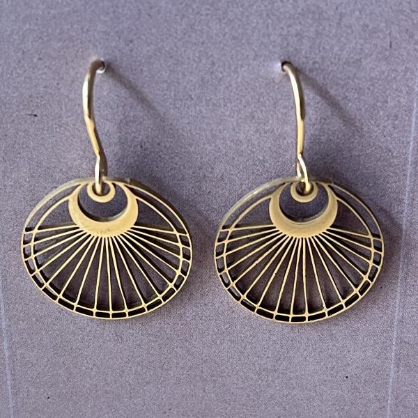 kleine runde Jugendstil Ohrhänger – Edelstahl vergoldet - filigranes, geometrisches Design