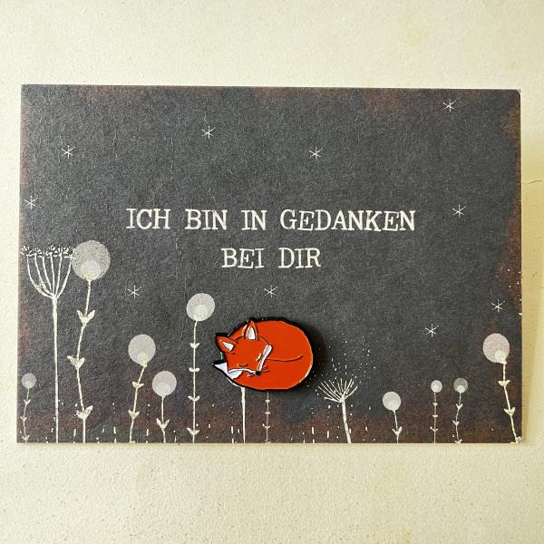 Fuchs - Ansteck-Pin auf Trostkarte